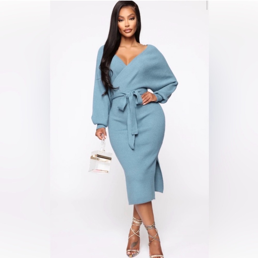 Elegant Blue Wrap Dress